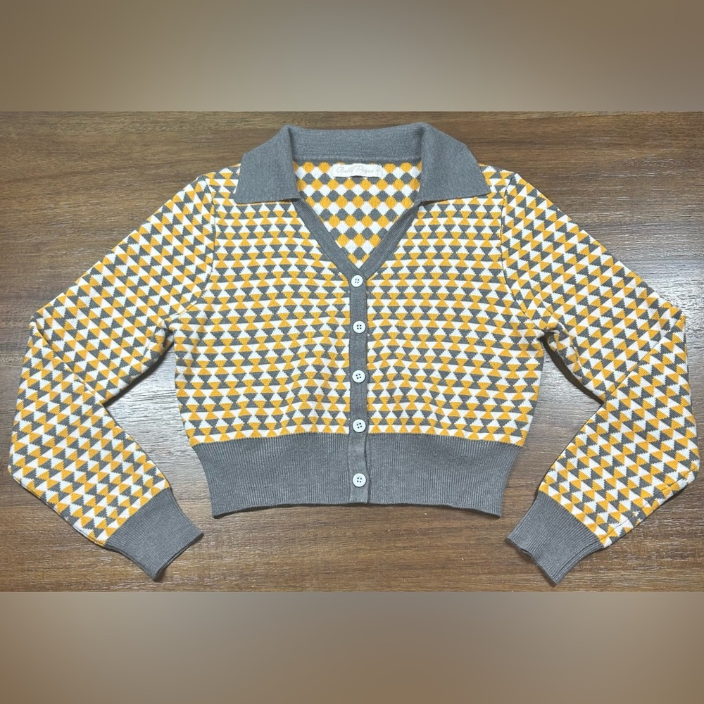 Belle Paque Size S Cropped Checkered Print Button Up Cardigan